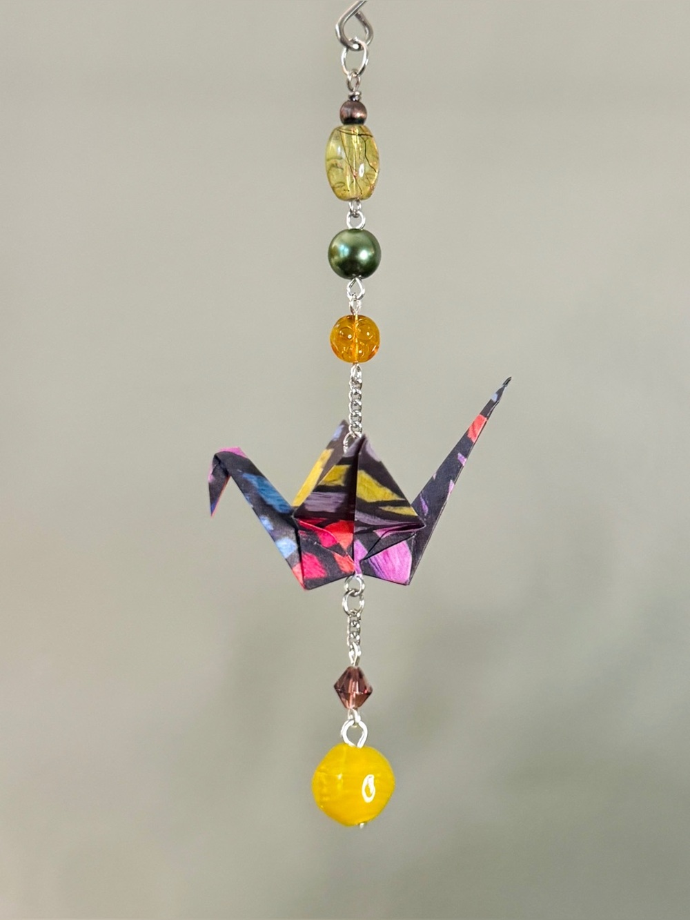 Origami Ornament - #2534 - Small Crane with Repurposed Beads